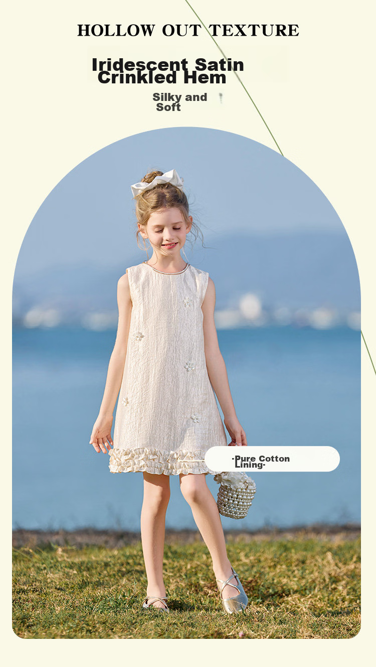 CHANZUIGOU Girls' Tencel Satin Dress 2026 Summer New Ruffled Hem High-End Formal Dress 5